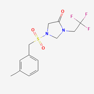 molecular formula C13H15F3N2O3S B7359707 1-[(3-Methylphenyl)methylsulfonyl]-3-(2,2,2-trifluoroethyl)imidazolidin-4-one 