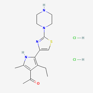 molecular formula C16H24Cl2N4OS B7359788 1-[4-ethyl-2-methyl-5-(2-piperazin-1-yl-1,3-thiazol-4-yl)-1H-pyrrol-3-yl]ethanone;dihydrochloride 