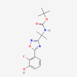 molecular formula C16H20FN3O4 B7359830 tert-butyl N-[2-[5-(2-fluoro-3-hydroxyphenyl)-1,2,4-oxadiazol-3-yl]propan-2-yl]carbamate 