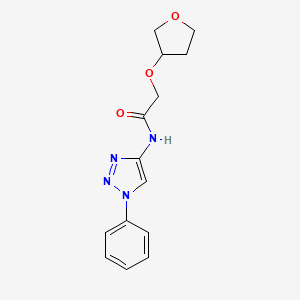 molecular formula C14H16N4O3 B7359840 2-(oxolan-3-yloxy)-N-(1-phenyltriazol-4-yl)acetamide 