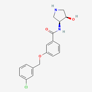 molecular formula C18H19ClN2O3 B7359882 3-[(3-chlorophenyl)methoxy]-N-[(3S,4R)-4-hydroxypyrrolidin-3-yl]benzamide 