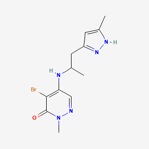 molecular formula C12H16BrN5O B7359893 4-bromo-2-methyl-5-[1-(5-methyl-1H-pyrazol-3-yl)propan-2-ylamino]pyridazin-3-one 