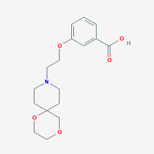 molecular formula C17H23NO5 B7359971 3-[2-(1,4-Dioxa-9-azaspiro[5.5]undecan-9-yl)ethoxy]benzoic acid 