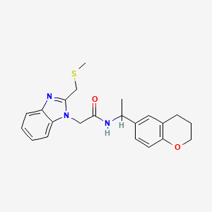 molecular formula C22H25N3O2S B7360000 N-[1-(3,4-dihydro-2H-chromen-6-yl)ethyl]-2-[2-(methylsulfanylmethyl)benzimidazol-1-yl]acetamide 