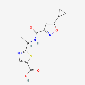 molecular formula C13H13N3O4S B7360002 2-[1-[(5-Cyclopropyl-1,2-oxazole-3-carbonyl)amino]ethyl]-1,3-thiazole-5-carboxylic acid 