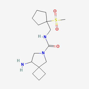 molecular formula C15H27N3O3S B7360038 8-amino-N-[(1-methylsulfonylcyclopentyl)methyl]-6-azaspiro[3.4]octane-6-carboxamide 