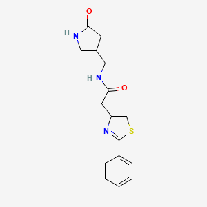 molecular formula C16H17N3O2S B7360108 N-[(5-oxopyrrolidin-3-yl)methyl]-2-(2-phenyl-1,3-thiazol-4-yl)acetamide 