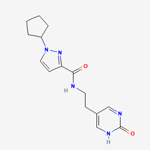 molecular formula C15H19N5O2 B7360200 1-cyclopentyl-N-[2-(2-oxo-1H-pyrimidin-5-yl)ethyl]pyrazole-3-carboxamide 