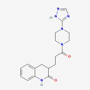 molecular formula C18H22N6O2 B7360237 3-[3-oxo-3-[4-(1H-1,2,4-triazol-5-yl)piperazin-1-yl]propyl]-3,4-dihydro-1H-quinolin-2-one 