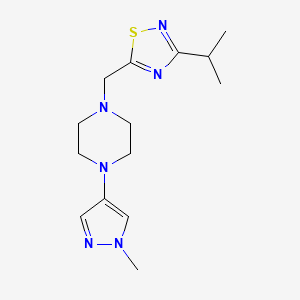 molecular formula C14H22N6S B7360317 5-[[4-(1-Methylpyrazol-4-yl)piperazin-1-yl]methyl]-3-propan-2-yl-1,2,4-thiadiazole 