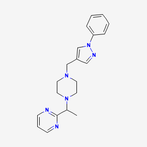 molecular formula C20H24N6 B7360318 2-[1-[4-[(1-Phenylpyrazol-4-yl)methyl]piperazin-1-yl]ethyl]pyrimidine 