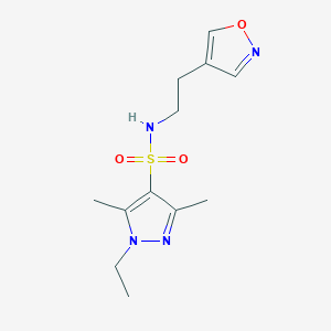 molecular formula C12H18N4O3S B7360402 1-ethyl-3,5-dimethyl-N-[2-(1,2-oxazol-4-yl)ethyl]pyrazole-4-sulfonamide 