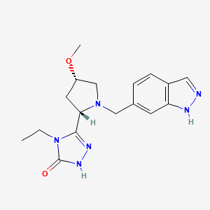 molecular formula C17H22N6O2 B7360423 4-ethyl-3-[(2S,4S)-1-(1H-indazol-6-ylmethyl)-4-methoxypyrrolidin-2-yl]-1H-1,2,4-triazol-5-one 