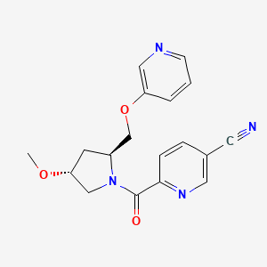 molecular formula C18H18N4O3 B7360428 6-[(2S,4R)-4-methoxy-2-(pyridin-3-yloxymethyl)pyrrolidine-1-carbonyl]pyridine-3-carbonitrile 