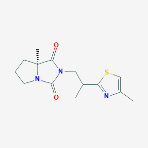 molecular formula C14H19N3O2S B7360683 (7aS)-7a-methyl-2-[2-(4-methyl-1,3-thiazol-2-yl)propyl]-6,7-dihydro-5H-pyrrolo[1,2-c]imidazole-1,3-dione 