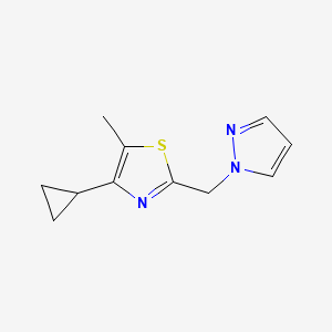 molecular formula C11H13N3S B7360762 4-Cyclopropyl-5-methyl-2-(pyrazol-1-ylmethyl)-1,3-thiazole 