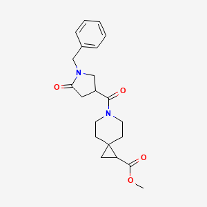 molecular formula C21H26N2O4 B7371002 Methyl 6-(1-benzyl-5-oxopyrrolidine-3-carbonyl)-6-azaspiro[2.5]octane-2-carboxylate 