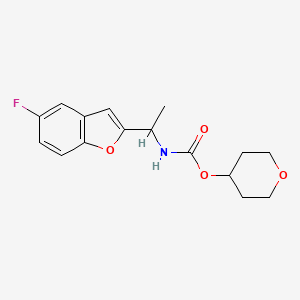 molecular formula C16H18FNO4 B7372191 oxan-4-yl N-[1-(5-fluoro-1-benzofuran-2-yl)ethyl]carbamate 