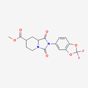 molecular formula C16H14F2N2O6 B7377623 methyl 2-(2,2-difluoro-1,3-benzodioxol-5-yl)-1,3-dioxo-6,7,8,8a-tetrahydro-5H-imidazo[1,5-a]pyridine-7-carboxylate 