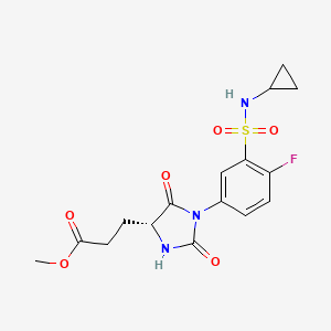 molecular formula C16H18FN3O6S B7377811 methyl 3-[(4R)-1-[3-(cyclopropylsulfamoyl)-4-fluorophenyl]-2,5-dioxoimidazolidin-4-yl]propanoate 