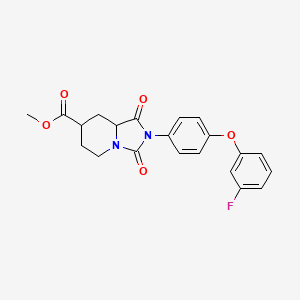 molecular formula C21H19FN2O5 B7377816 methyl 2-[4-(3-fluorophenoxy)phenyl]-1,3-dioxo-6,7,8,8a-tetrahydro-5H-imidazo[1,5-a]pyridine-7-carboxylate 