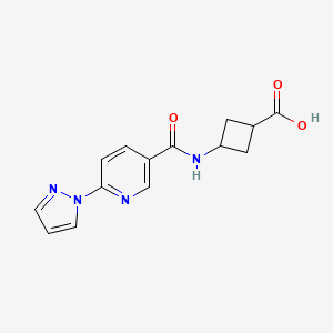 3-[(6-Pyrazol-1-ylpyridine-3-carbonyl)amino]cyclobutane-1-carboxylic acid