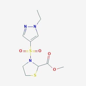 molecular formula C10H15N3O4S2 B7383094 Methyl 3-(1-ethylpyrazol-4-yl)sulfonyl-1,3-thiazolidine-2-carboxylate 