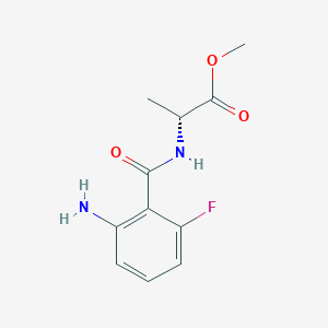 molecular formula C11H13FN2O3 B7383212 methyl (2R)-2-[(2-amino-6-fluorobenzoyl)amino]propanoate 