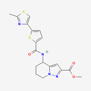 molecular formula C18H18N4O3S2 B7383913 Methyl 4-[[5-(2-methyl-1,3-thiazol-4-yl)thiophene-2-carbonyl]amino]-4,5,6,7-tetrahydropyrazolo[1,5-a]pyridine-2-carboxylate 