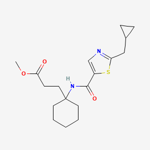 molecular formula C18H26N2O3S B7384079 Methyl 3-[1-[[2-(cyclopropylmethyl)-1,3-thiazole-5-carbonyl]amino]cyclohexyl]propanoate 