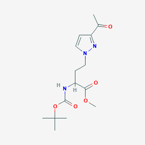 molecular formula C15H23N3O5 B7384150 Methyl 4-(3-acetylpyrazol-1-yl)-2-[(2-methylpropan-2-yl)oxycarbonylamino]butanoate 