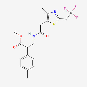 molecular formula C19H21F3N2O3S B7384223 Methyl 2-(4-methylphenyl)-3-[[2-[4-methyl-2-(2,2,2-trifluoroethyl)-1,3-thiazol-5-yl]acetyl]amino]propanoate 