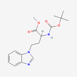 molecular formula C17H23N3O4 B7384380 Methyl 4-(benzimidazol-1-yl)-2-[(2-methylpropan-2-yl)oxycarbonylamino]butanoate 