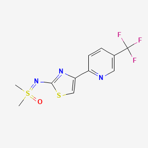 molecular formula C11H10F3N3OS2 B7385201 Dimethyl-oxo-[[4-[5-(trifluoromethyl)pyridin-2-yl]-1,3-thiazol-2-yl]imino]-lambda6-sulfane 