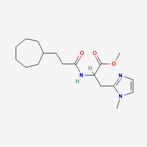 molecular formula C18H29N3O3 B7385761 Methyl 2-(3-cycloheptylpropanoylamino)-3-(1-methylimidazol-2-yl)propanoate 