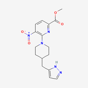 molecular formula C16H19N5O4 B7385795 methyl 5-nitro-6-[4-(1H-pyrazol-5-ylmethyl)piperidin-1-yl]pyridine-2-carboxylate 