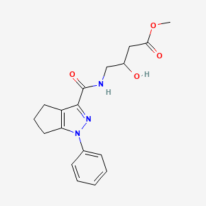 molecular formula C18H21N3O4 B7400065 methyl 3-hydroxy-4-[(1-phenyl-5,6-dihydro-4H-cyclopenta[c]pyrazole-3-carbonyl)amino]butanoate 