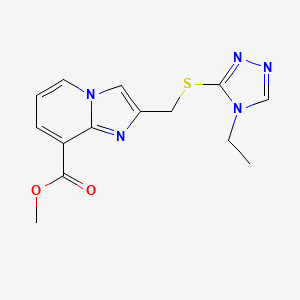 molecular formula C14H15N5O2S B7402084 Methyl 2-[(4-ethyl-1,2,4-triazol-3-yl)sulfanylmethyl]imidazo[1,2-a]pyridine-8-carboxylate 