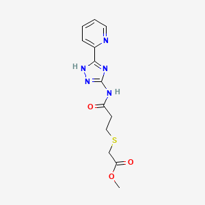 molecular formula C13H15N5O3S B7402143 methyl 2-[3-oxo-3-[(5-pyridin-2-yl-1H-1,2,4-triazol-3-yl)amino]propyl]sulfanylacetate 