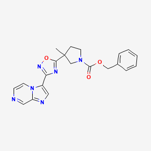 molecular formula C21H20N6O3 B7402667 Benzyl 3-(3-imidazo[1,2-a]pyrazin-3-yl-1,2,4-oxadiazol-5-yl)-3-methylpyrrolidine-1-carboxylate 