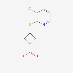 molecular formula C11H12ClNO2S B7403021 Methyl 3-(3-chloropyridin-2-yl)sulfanylcyclobutane-1-carboxylate 