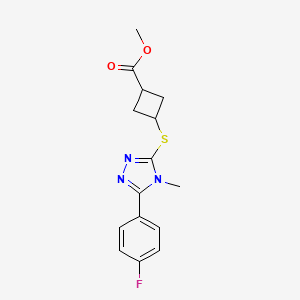 molecular formula C15H16FN3O2S B7403060 Methyl 3-[[5-(4-fluorophenyl)-4-methyl-1,2,4-triazol-3-yl]sulfanyl]cyclobutane-1-carboxylate 