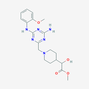 molecular formula C19H26N6O4 B7403860 Methyl 2-[1-[[4-amino-6-(2-methoxyanilino)-1,3,5-triazin-2-yl]methyl]piperidin-4-yl]-2-hydroxyacetate 