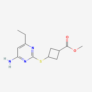 molecular formula C12H17N3O2S B7403953 Methyl 3-(4-amino-6-ethylpyrimidin-2-yl)sulfanylcyclobutane-1-carboxylate 