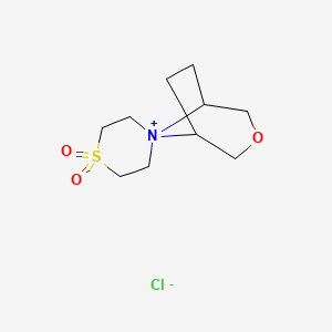 molecular formula C10H18ClNO3S B7404596 Spiro[1,4-thiazinan-4-ium-4,8'-3-oxa-8-azoniabicyclo[3.2.1]octane] 1,1-dioxide;chloride 