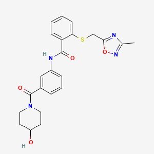 N-[3-(4-hydroxypiperidine-1-carbonyl)phenyl]-2-[(3-methyl-1,2,4-oxadiazol-5-yl)methylsulfanyl]benzamide