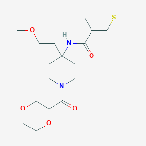 N-[1-(1,4-dioxane-2-carbonyl)-4-(2-methoxyethyl)piperidin-4-yl]-2-methyl-3-methylsulfanylpropanamide