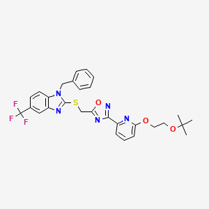 5-[[1-Benzyl-5-(trifluoromethyl)benzimidazol-2-yl]sulfanylmethyl]-3-[6-[2-[(2-methylpropan-2-yl)oxy]ethoxy]pyridin-2-yl]-1,2,4-oxadiazole