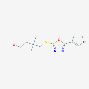 molecular formula C14H20N2O3S B7405774 2-(4-Methoxy-2,2-dimethylbutyl)sulfanyl-5-(2-methylfuran-3-yl)-1,3,4-oxadiazole 