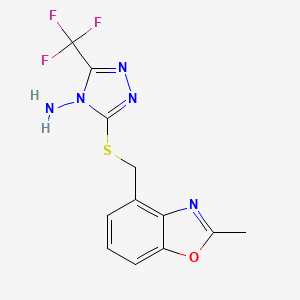 molecular formula C12H10F3N5OS B7405787 3-[(2-Methyl-1,3-benzoxazol-4-yl)methylsulfanyl]-5-(trifluoromethyl)-1,2,4-triazol-4-amine 